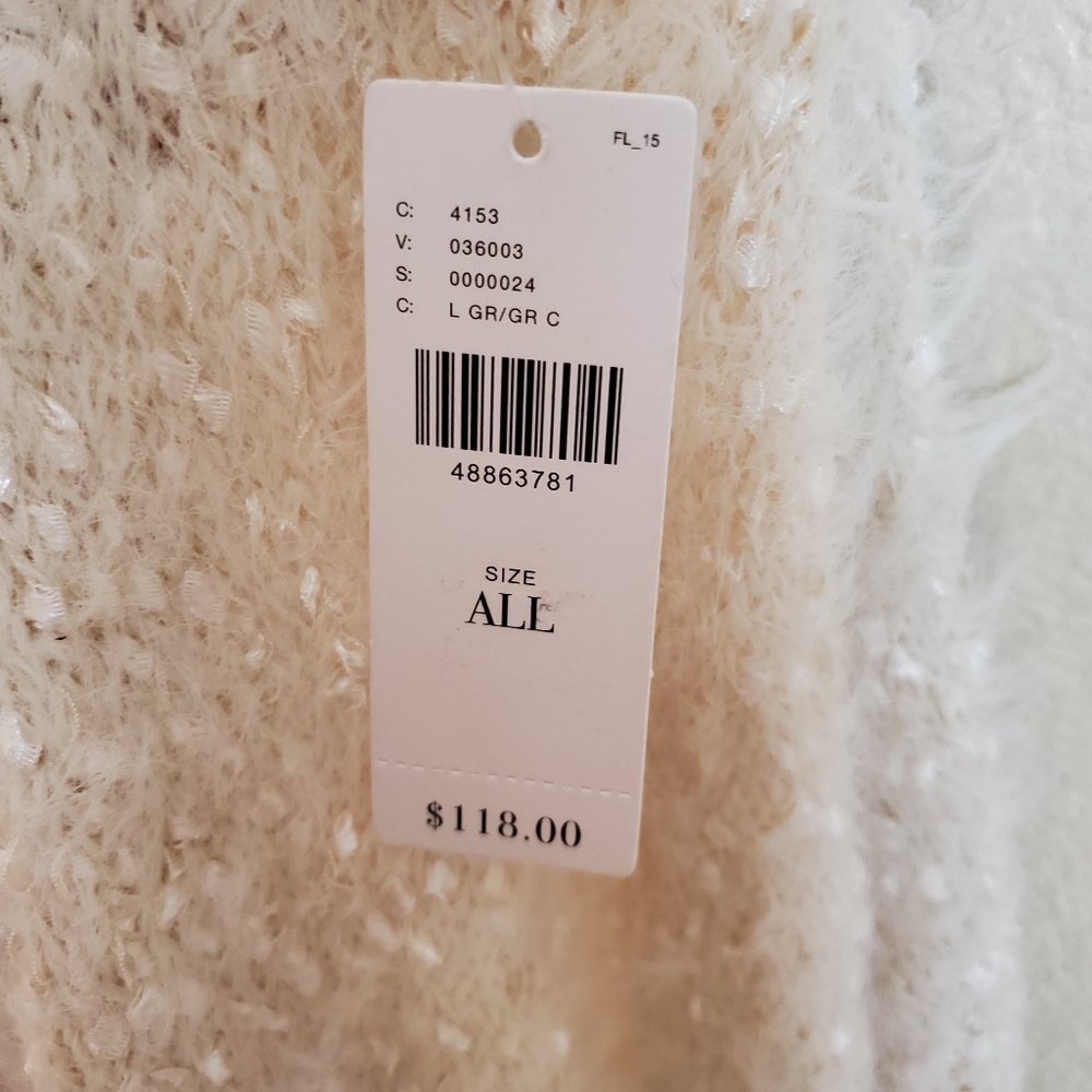 Sleeping on Snow Ivory Shimmer Sparkle Fuzzy Cozy Kimono Cardigan Sweater - Picture 7 of 10
